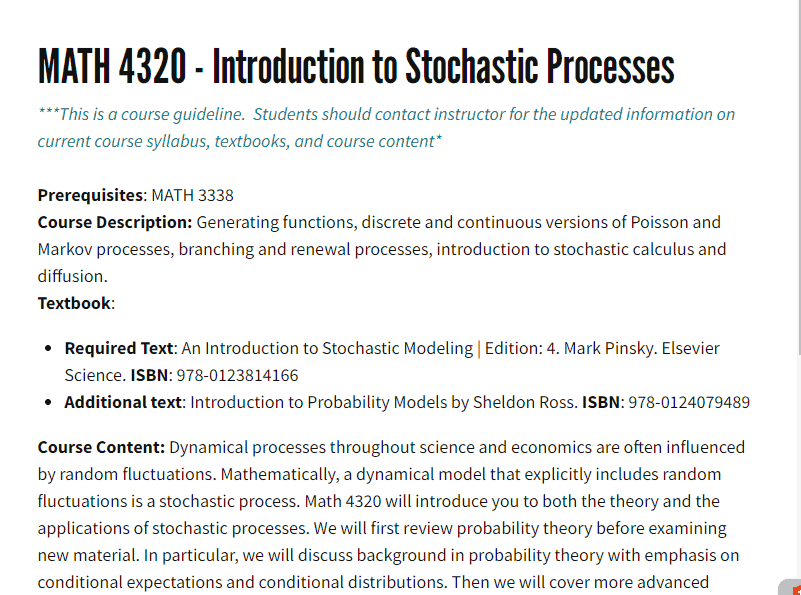 数学代写|MATH4320 stochastic porcesses