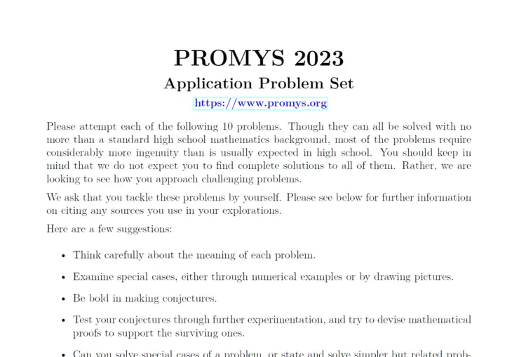 数学竞赛代考|PROMYS 2023 Application Problem Set代写