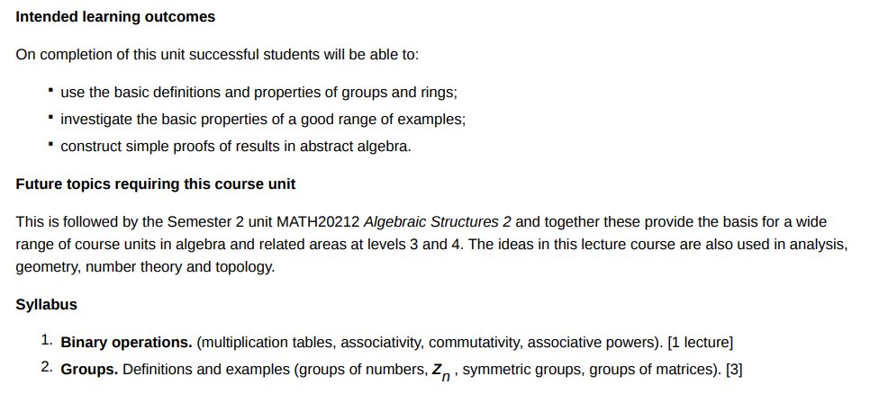 MATH20201｜Algebraic Structures 1代数结构 1 曼切斯特大学