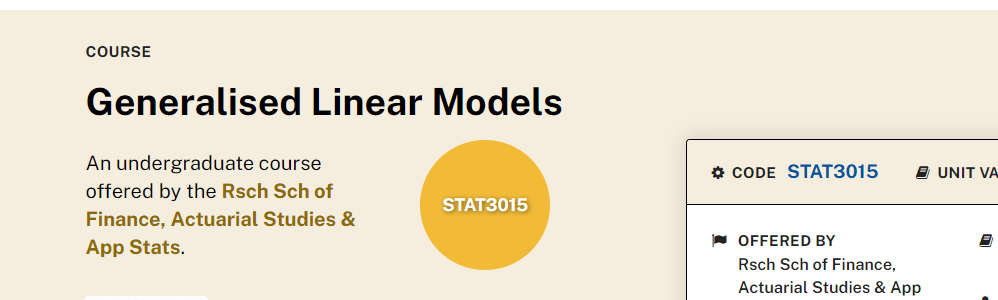 澳洲代写｜STAT3015｜Generalised Linear Models广义线性模型 澳洲国立大学