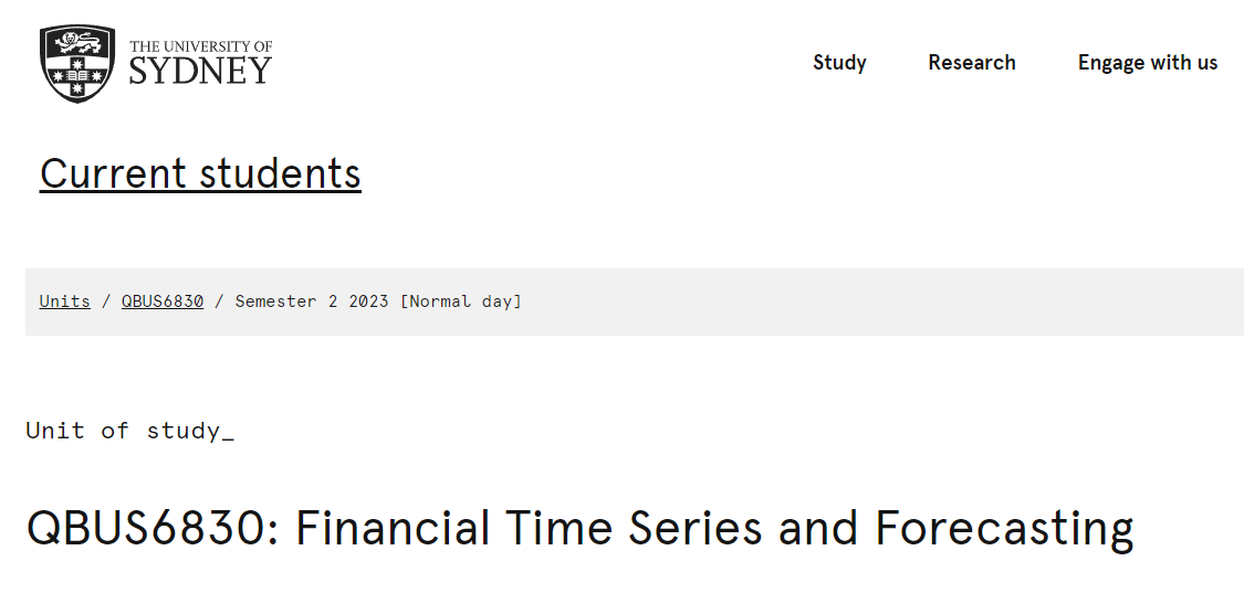 澳洲代写｜QBUS6830｜Financial Time Series and Forecasting金融时间序列和预测 悉尼大学