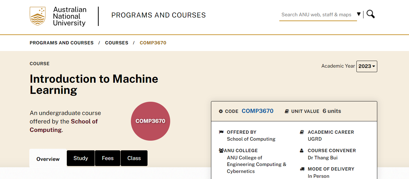 澳洲代写｜COMP3670｜Introduction to Machine Learning机器学习入门 澳洲国立大学