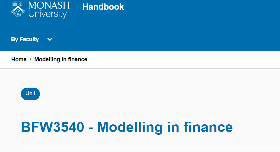 澳洲代写｜BFW3540 ｜Modelling in finance金融建模 蒙纳士大学