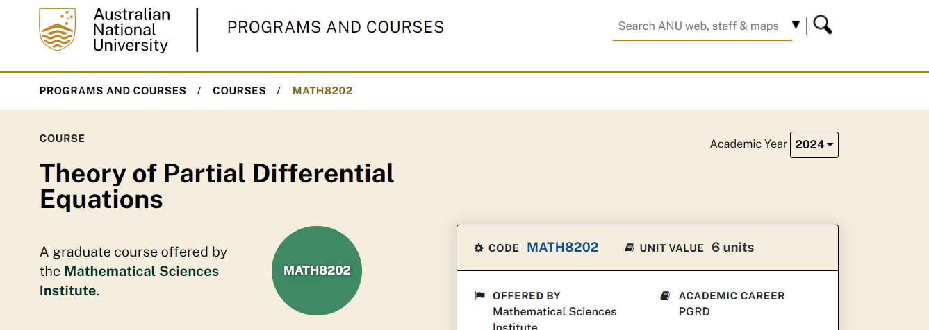 澳洲代写｜MATH8202｜Theory of Partial Differential Equations偏微分方程理论 澳洲国立大学